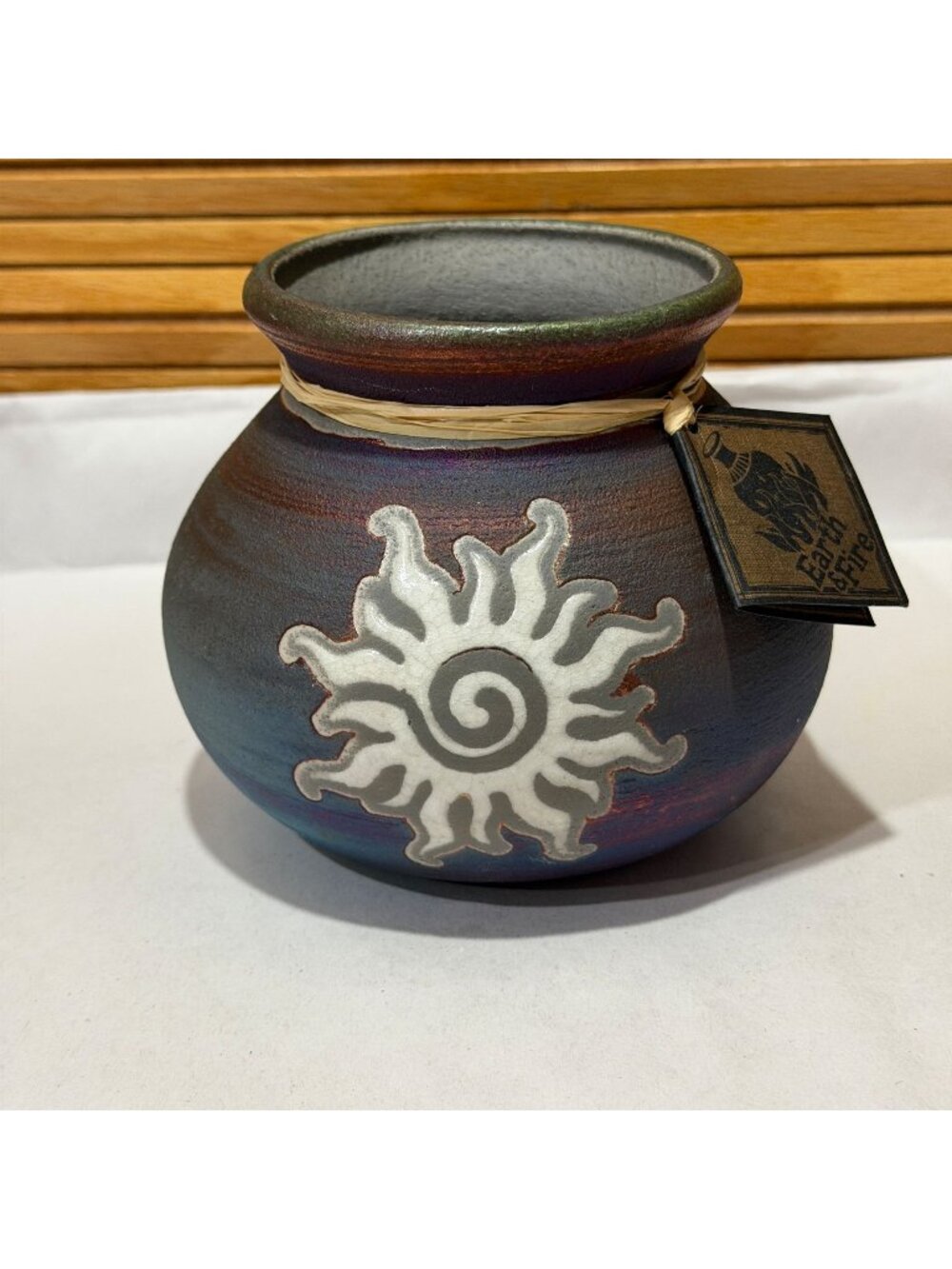NWT Jeremy Diller Raku Pottery Sunburst Ombre Iridescent Round Vase Signed 4"